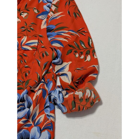 Ann Taylor LOFT Orange Floral Roll Up Sleeve Blouse Sz MP Petite Hidden Buttons - Picture 4 of 11